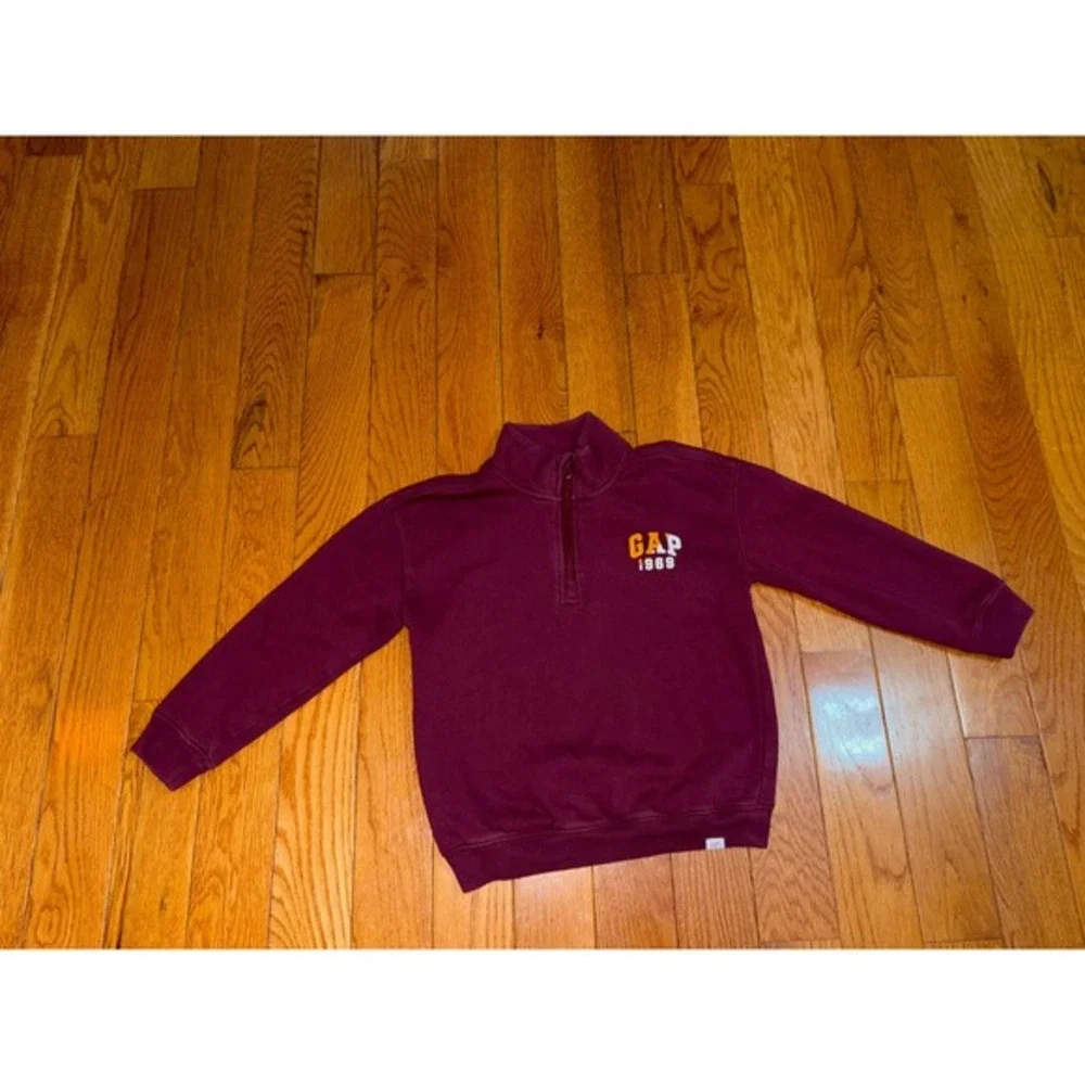 Kids Gap 1969 Burgundy Fleece Quarter Zip Sweatshirt Size Small‎